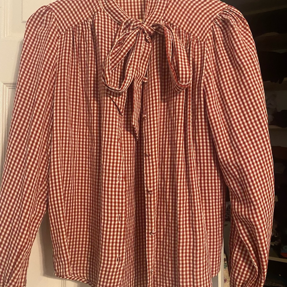 Elegant Red Gingham Women's Blouse
